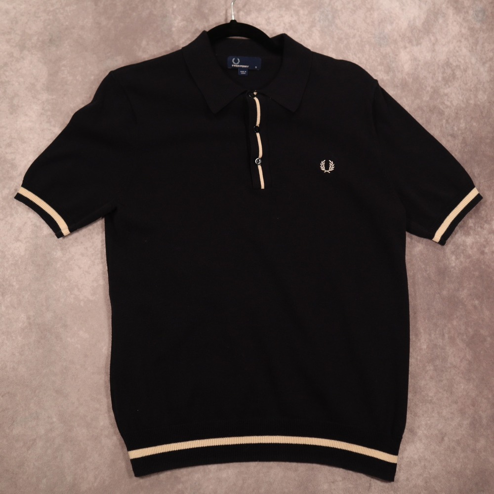 Fred Perry Cotton Short Sleeve Navy Blue Polo Shirt Size S Twin Tipped Preppy